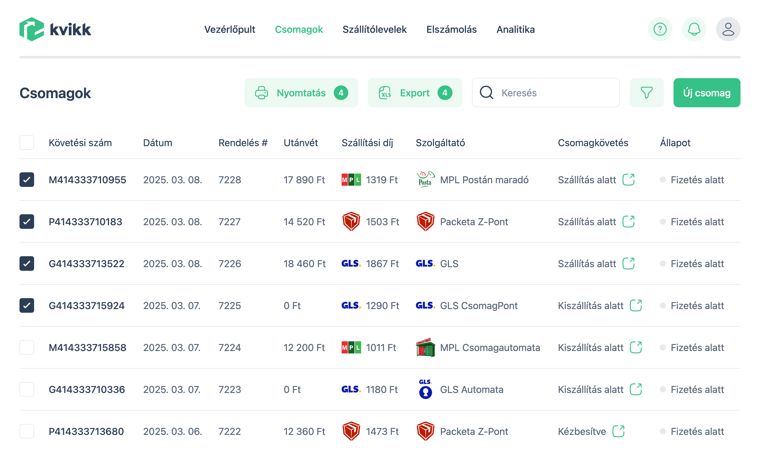 Kvikk App vezérlőpult